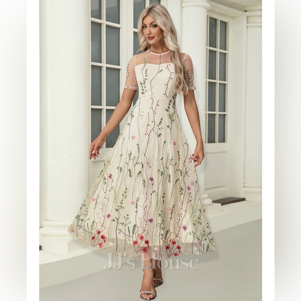 JJ's House Cream Dress with Green and Red Embroidery